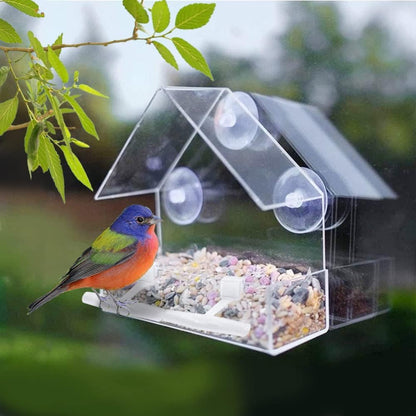 WLLKOO Window Bird Feeder 2 Pack, Bird House for Outside with 4 Rod, Small Acrylic Window Bird Feeder with Strong Suction Cups and Drain Holes 5.9 * 2.4 * 5.9 inch