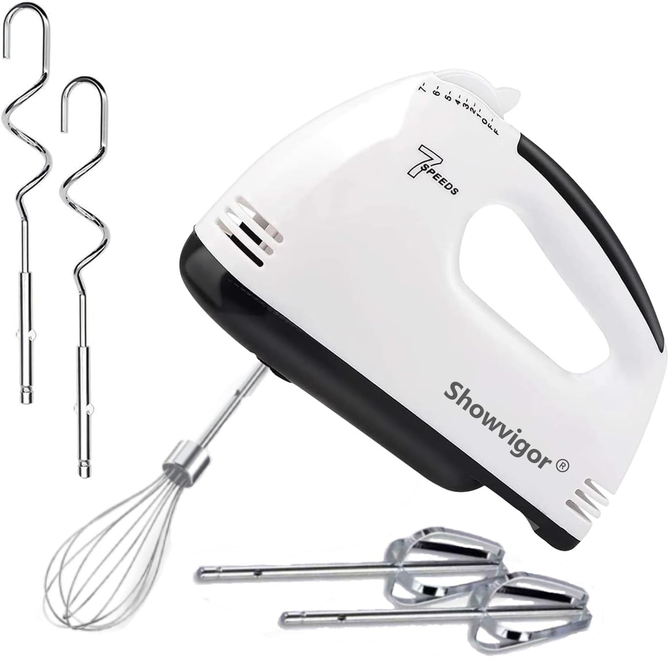 7-Speed Hand Mixer for Baking, Electric Handheld Mixer with Stainless Steel Beaters & Dough Hooks, Turbo Function Immersion Whisk for Cookie Dough (Hand Mixer)