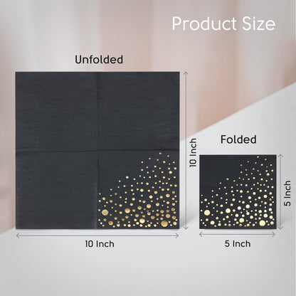 Stylish Black and Gold Napkins - 100 Pack of Disposable 5x5 Inch Black and Gold Cocktail Napkins- Disposable 3-Ply Black Cocktail Napkins for Party - Black Paper Napkins
