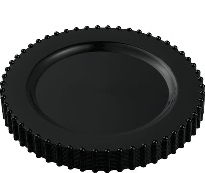 PLASTICPRO 32 Piece Combo Plastic Dinner Plates Disposable Plastic Fancy Heavy Duty Party Dishes 7 inch and 10 inch, Black Beaded