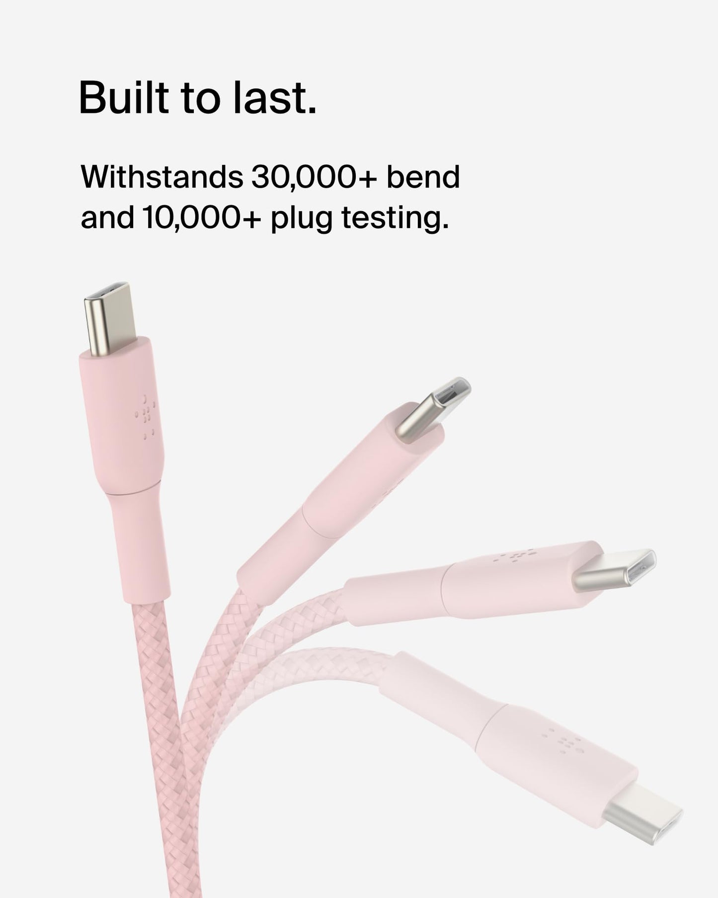 Belkin BoostCharge 2M/6.6ft Braided USB-C to USB-C Cable - Pink, Fast Charging & Data Transfer for iPhone 16 Series, Galaxy S24, S23, Pixel 8, 7, iPad Pro & More