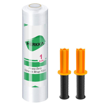 Stretch Film, HERKKA Stretch Wrap with Handles Industrial Strength, Moving Wrapping Plastic Roll, Shrink Wrap for Pallet Wrap, 15" x 1000 Feet, 1 Pack, 60 Gauge