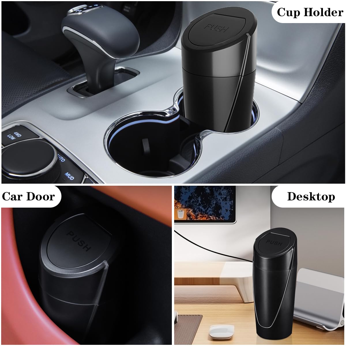 Car Trash Can Bin with Lid - 2 Packs Car Garbage Can Cup Holder - Black Mini Leakproof Vehicle Trash Garbage Can Bin with 40pcs Trash Bags-Car Organizers and Storage for Front Back Seat Accessories