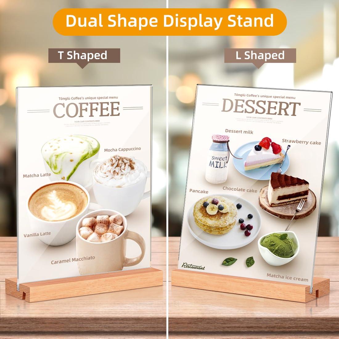 Acrylic Sign Holder 8.5x11, Clear Table Display Stand With Wooden Base, L Shape Slant Back Design Acrylic Frame Plastic Paper Menu Holder Detachable Base Flyer Holder for Office Store Home-3Pack
