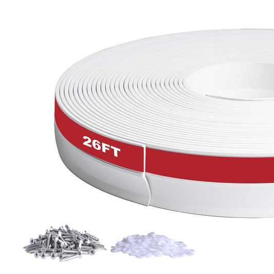 Storystore Garage Door Seal Top and Sides, 26 FT TPE Universal Garage Door Weather Stripping Side Seal, Self Adhesive Soft and Hard Composite Weatherproofing with Nails, White