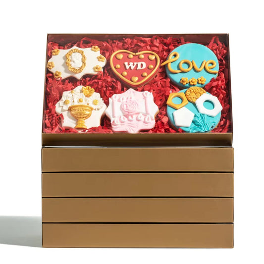 RomanticBaking 9 1/2" x 6" x 1 1/4" 24 PCS Gold Cookie Boxes Two Pieces Set with Full Window, Simplex Base with Clear Lid