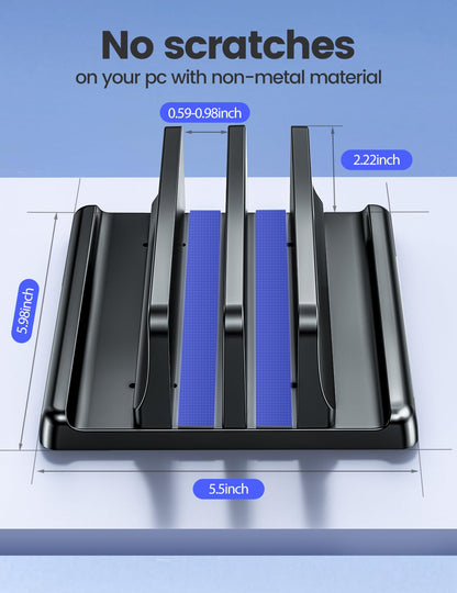 VAYDEER Vertical Laptop Stand for Desk, Dual Slots Plastic Laptop Holder with Space Saving 4-in-1 Design, Adjustable Laptop Stand Supports MacBook, Chromebook, Surface, Dell