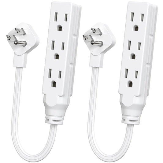 1 FT Short Power Extension Cord, HITRENDS 3 Outlet Extension Cord, 3 Prong Grounded Wire, SJT 16 AWG Flexible Power Cord, 15 Amp, 125V, 1875 Watts, White - 2 Pack