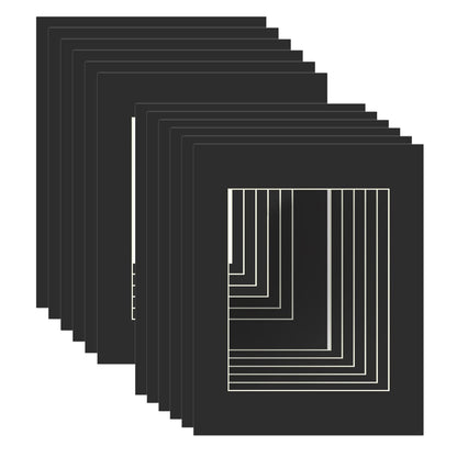ZBEIVAN 11x14 Black Picture Mats with white Core Bevel Cut Frame Mattes for 8x10 Pictures - Pack of 12