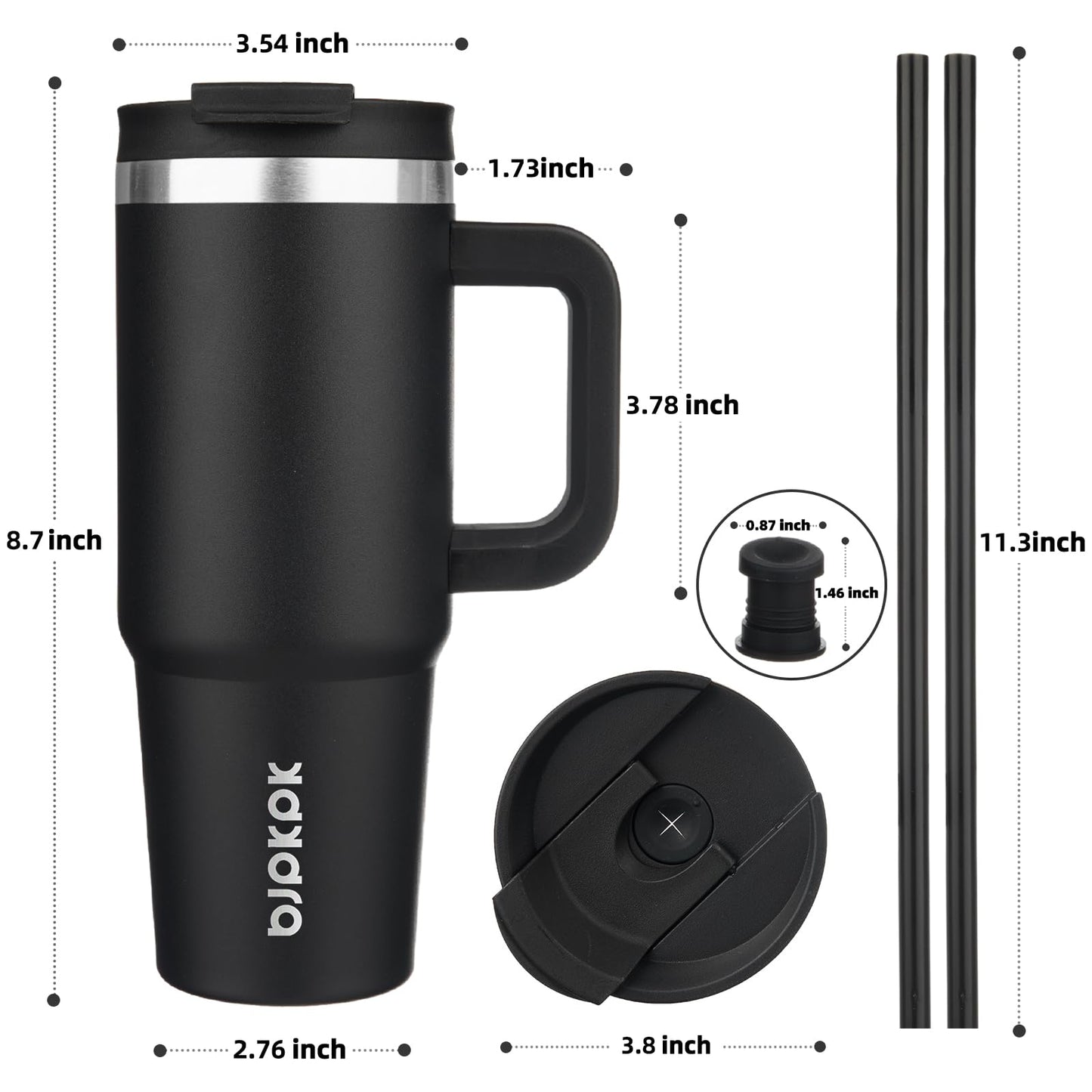 BJPKPK 30oz Stainless Steel Insulated Tumbler with Handle and Lid Straw Travel Coffee Mug Thermal Cup,Black