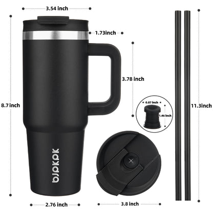 BJPKPK 30oz Stainless Steel Insulated Tumbler with Handle and Lid Straw Travel Coffee Mug Thermal Cup,Black