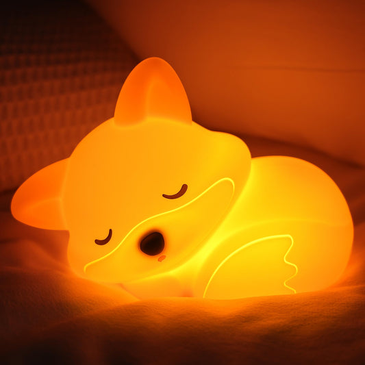YuanDian Fox Night Light, Squishy Fox Silicone Lamp Novelty Gifts, Rechargeable Dimmable Timer Bedside Touch Nightlight for Boys and Girls