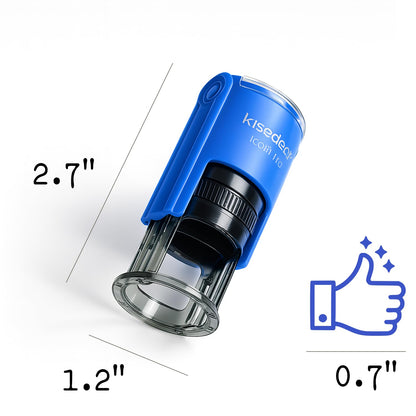 Self-Inking Thumbs Up & Smiley Face Stamp (18mm) - Blue Pre-Inked Rubber Stamp for Teacher Grading, Customer Service Gratitude, Office Appreciation & "Service with a Smile" - Refillable (Blue Ink)