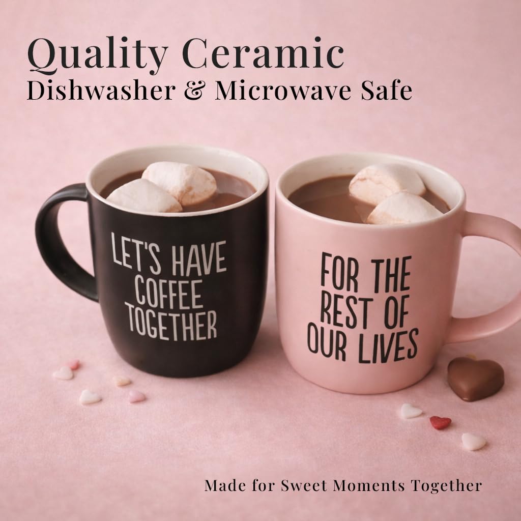 Triple Gifffted Lets Have Coffee Together Coffee Mug Set, Engagement Wedding Gifts for Couple, Bride and Groom Newlywed Bridal Shower, His and Hers, Mr and Mrs, Christmas, Valentine’s, Ceramic 380ML