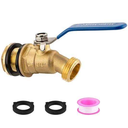Brass Rain Barrel Spigot Kit 3/4" GHT Brass Water Container Rain Barrel Faucets Lead-Free Spigot for Garden Hose Thread Connection 55 Gallon Water Tank Faucet
