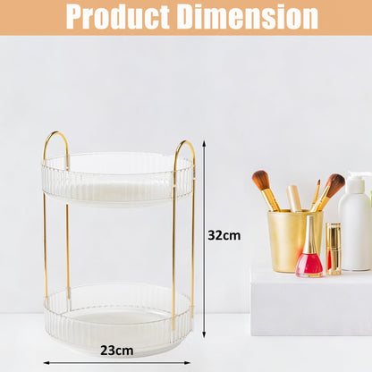 Rotating Makeup Organizer, 2 Tier Large Capacity Perfume Organizer, Cosmetic Organizer for Vanity Bathroom Bedroom, White