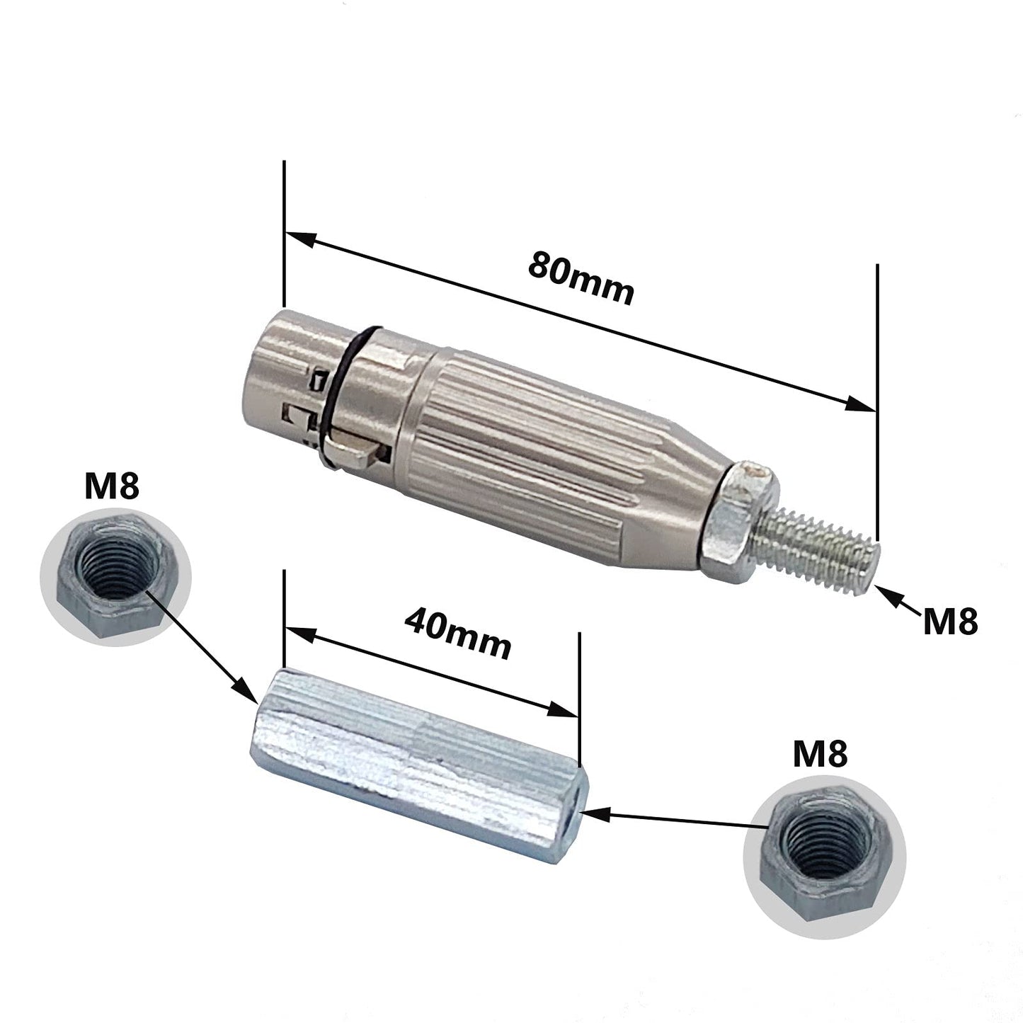 JQDML 3XLR Connector M8 Thread 10.5cm Total Length DIY End Connector for Reciprocating Linear Actuator