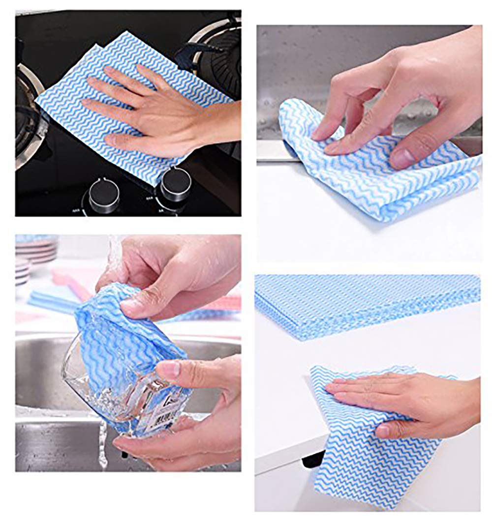 UKEENOR Disposable Dish Cloth Roll, J Cloths, Reusable Cleaning Cloth 200 Count Disposable Heavy Duty Dish Towels Reusable Kitchen J Cloth Quick-Dry 4 Rolls Blue