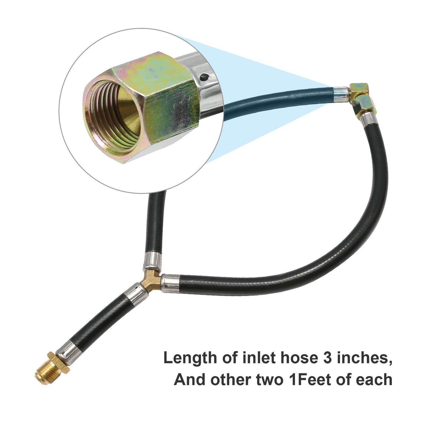 Vkinman 3/8" Flare Gas Barbecue Grill Extension Connection Flexible Hose Y-Splitter Hose Assemly Parts Inlet Pipe for BBQ Stove