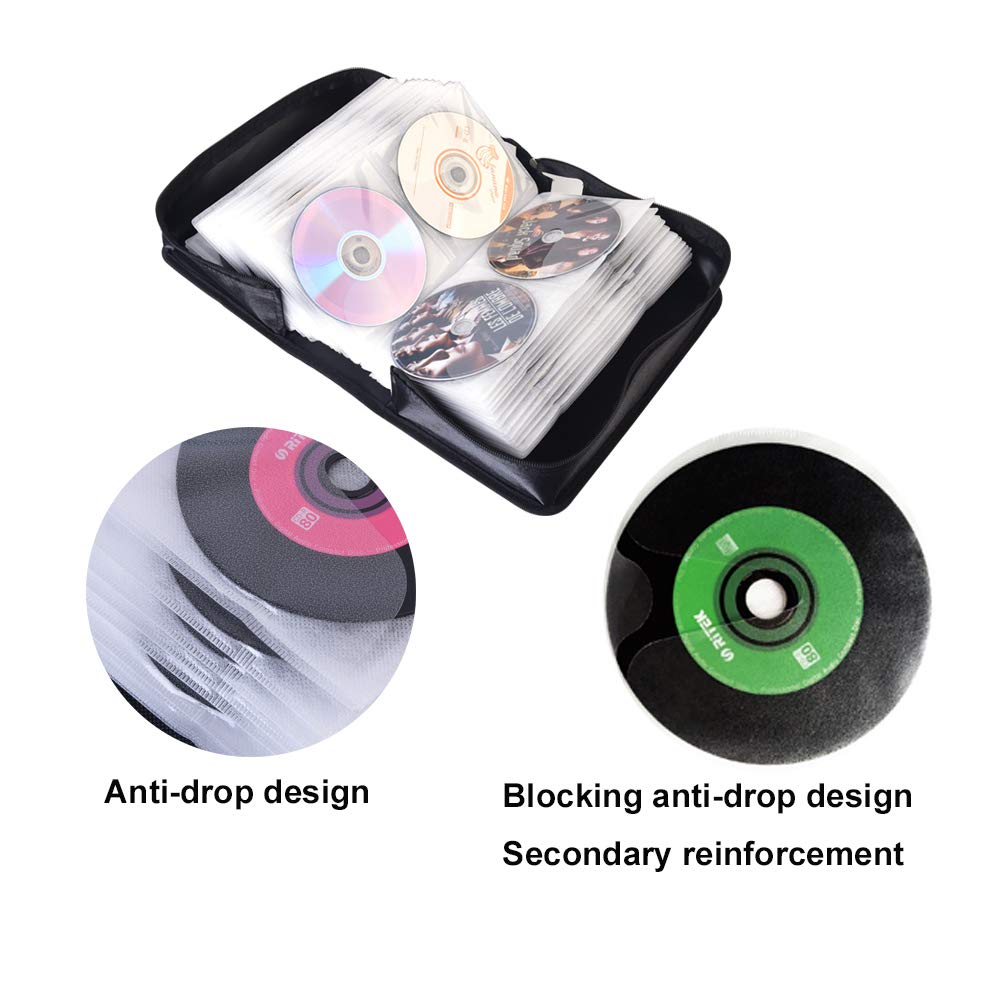 alavisxf xx CD Case, 160 Capacity Nylon DVD Case Protective CD Case Holder Portable Disc Storage Organizer Bag for Car Home (Black, 160 Capacity)