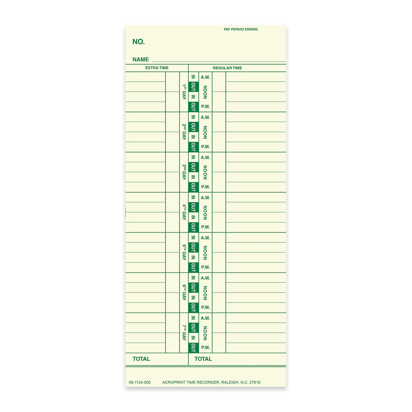 Acroprint Weekly Timecards- 09-1124-000 for ES900/125/150 Models. Bilingual 250 Pack
