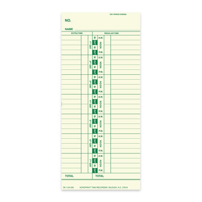 Acroprint Weekly Timecards- 09-1124-000 for ES900/125/150 Models. Bilingual 250 Pack