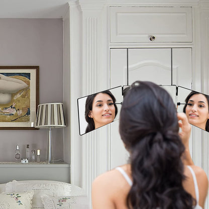 3 Way Mirror for Self Hair Cutting with Hooks, 360° Mirror for Hair Cutting, Tirfold Madeup Mirror with Height Adjustable for Shaving