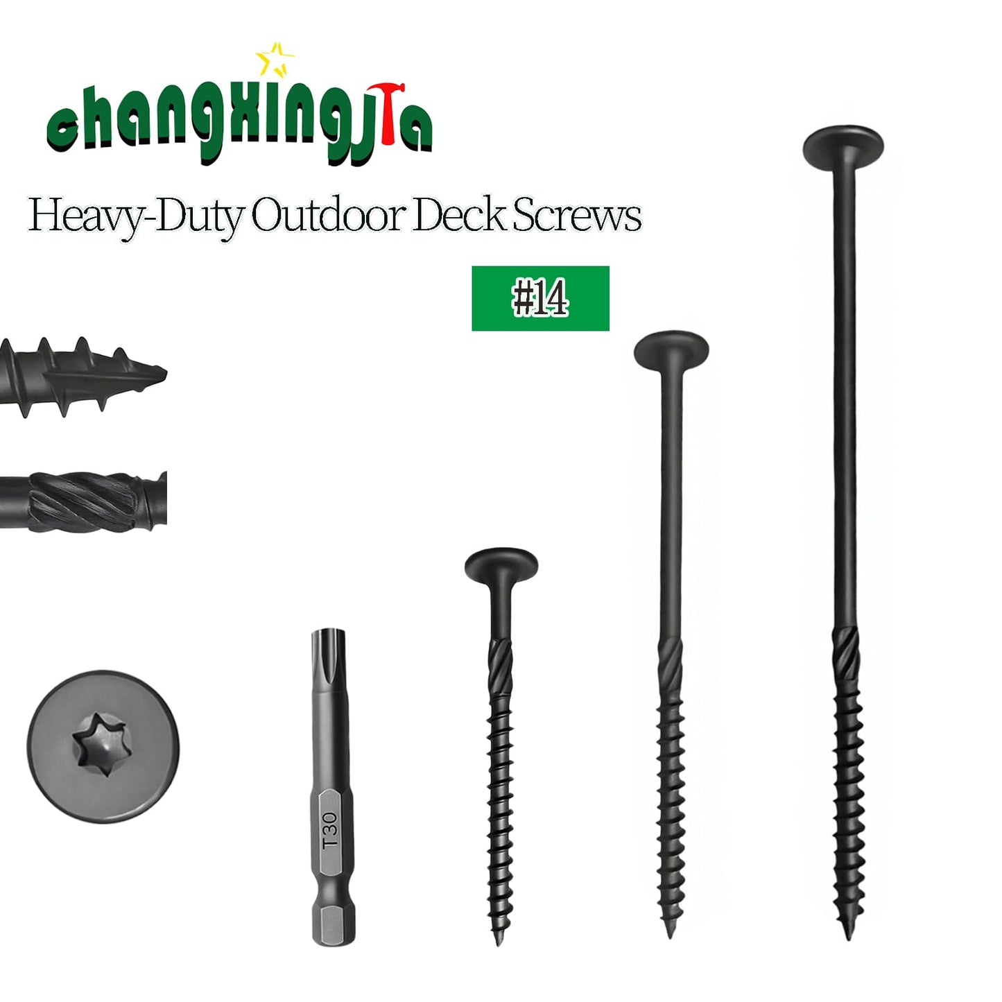 #14 x 4-1/2 Inch Heavy-Duty Outdoor Deck Screws, 50Pcs Star Drive Deck Screws,Features a Star Drive Design That, Rust Resistant Timber Screws for Timber/Log/Landscaping Wood-Black
