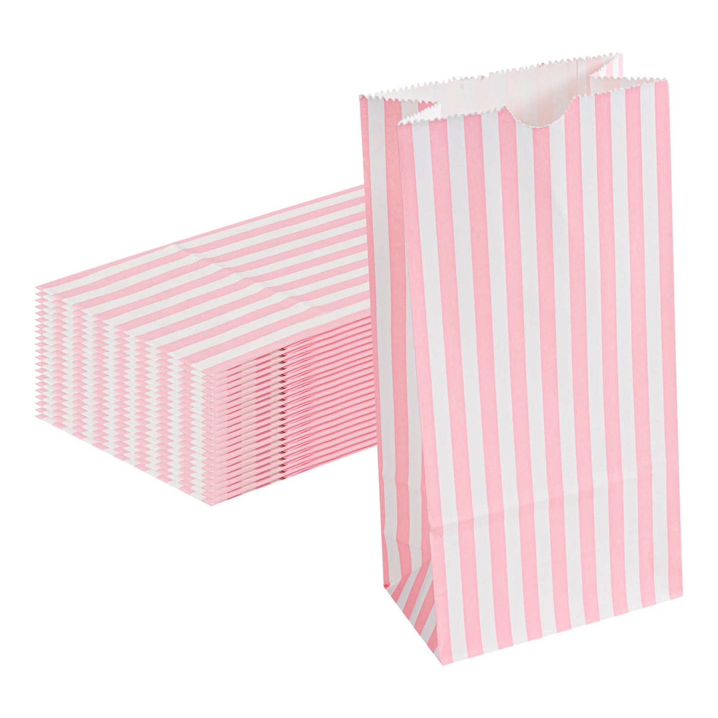 Bag Tek 2 LB Disposable Lunch Bags, 100 Sturdy Take Out Bags - Flat Bottom, Great For Restaurants, Cafes, And Bakeries, Pink And White Paper Popcorn Bags, Versatile, For Grocery - Restaurantware