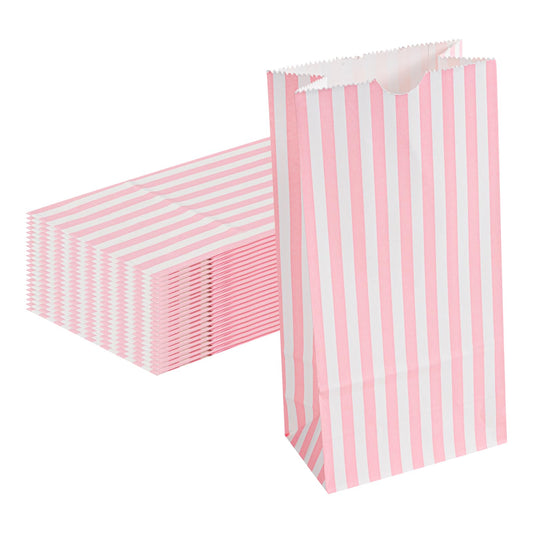 Bag Tek 2 LB Disposable Lunch Bags, 100 Sturdy Take Out Bags - Flat Bottom, Great For Restaurants, Cafes, And Bakeries, Pink And White Paper Popcorn Bags, Versatile, For Grocery - Restaurantware