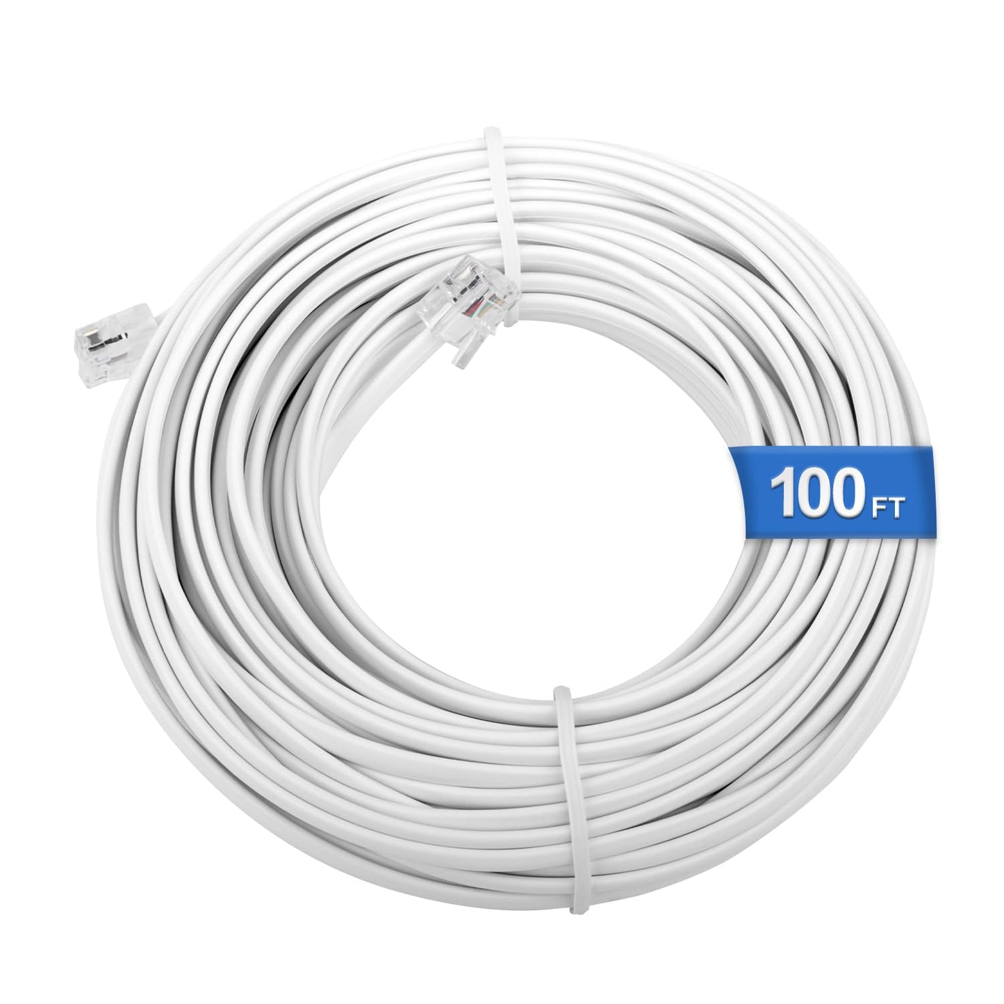 Uvital 100 Feet White Phone Extension Line Cord, Standard RJ11 6P4C Telephone Cable Wire, Landline Phone Wire for Telephone, Modem, Fax Machine