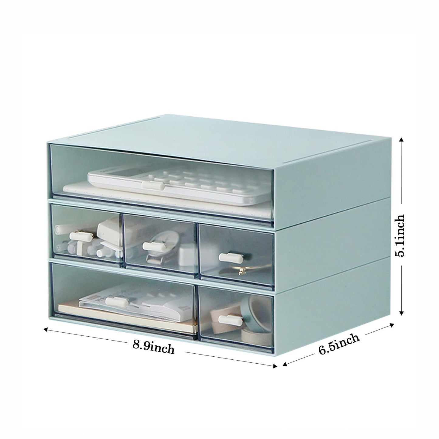 Desk Organizer with 6 Drawers, Makeup Organizer, Plastic Makeup Storage, Cosmetic Storage Organizer, Desk Storage Box, Bathroom Organization Boxes, Desktop Storage Box(Blue)