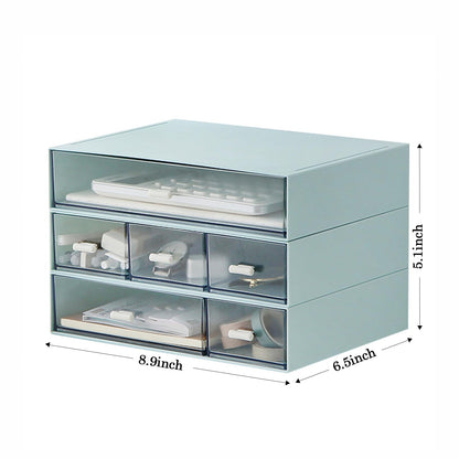 Desk Organizer with 6 Drawers, Makeup Organizer, Plastic Makeup Storage, Cosmetic Storage Organizer, Desk Storage Box, Bathroom Organization Boxes, Desktop Storage Box(Blue)