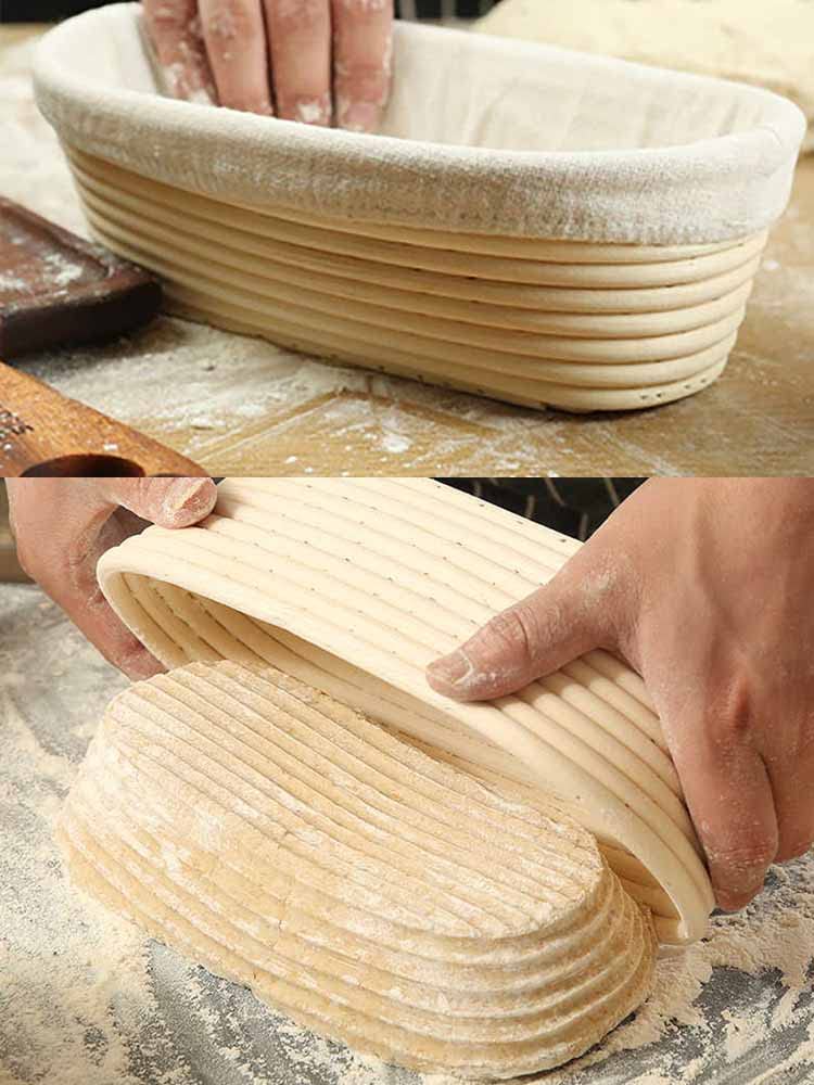 10" Oval Bread Proofing Basket Pack 2 Sourdough Bannetons Bortform Proving Rattan Basket Hold 500g Dough with Linen Liner Cloth