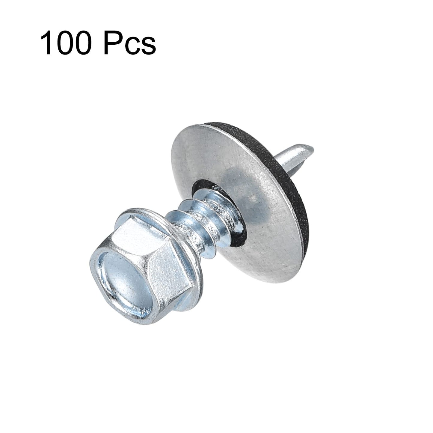 uxcell #12 x 3/4" Self Drilling Screws with Rubber Washer, 100pcs Zinc Plated Steel Roofing Screws Hex Head Self Tapping Screws with EPDM Washer for Metal to Metal