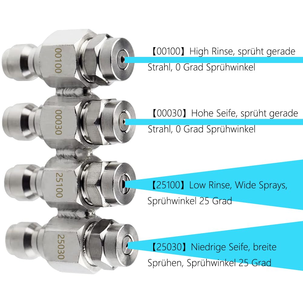 Saipor Pressure Washer Nozzles with 4-Tip Soft Wash Nozzle Tips Standard 1/4 Inch Quick Connect Stainless Steel 4 Way Tip Holder for Pressure Washing (00100/00030/25100/25030)