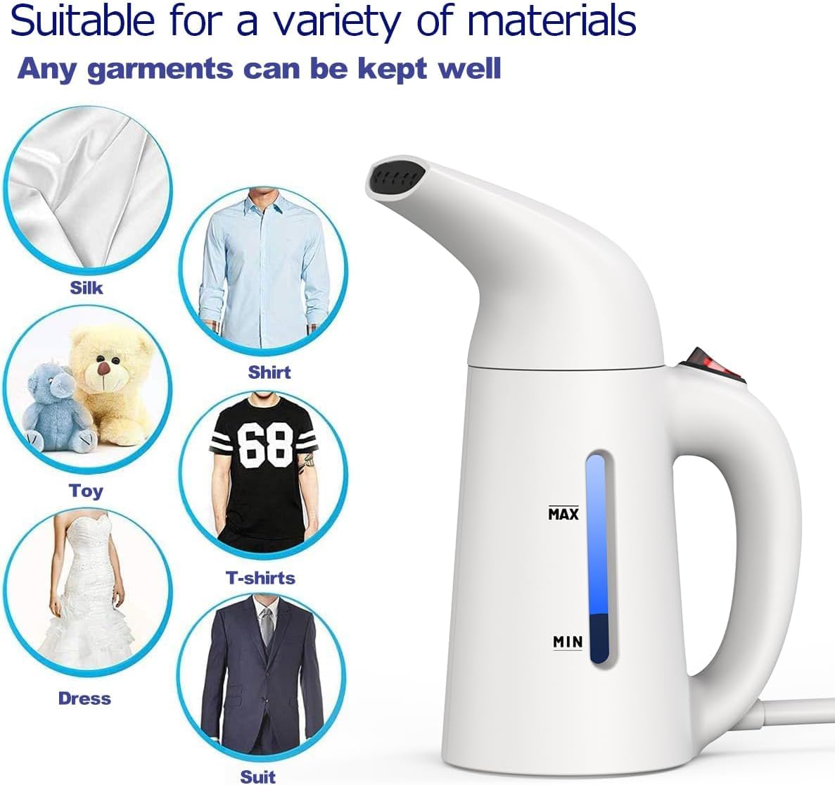 BY4U Powerful Portable Steamer for Clothes Steamer, Garment Steamer for Wrinkle Removal, Handheld Steamer Clothing for Home, Office Travel (White, 180ml)