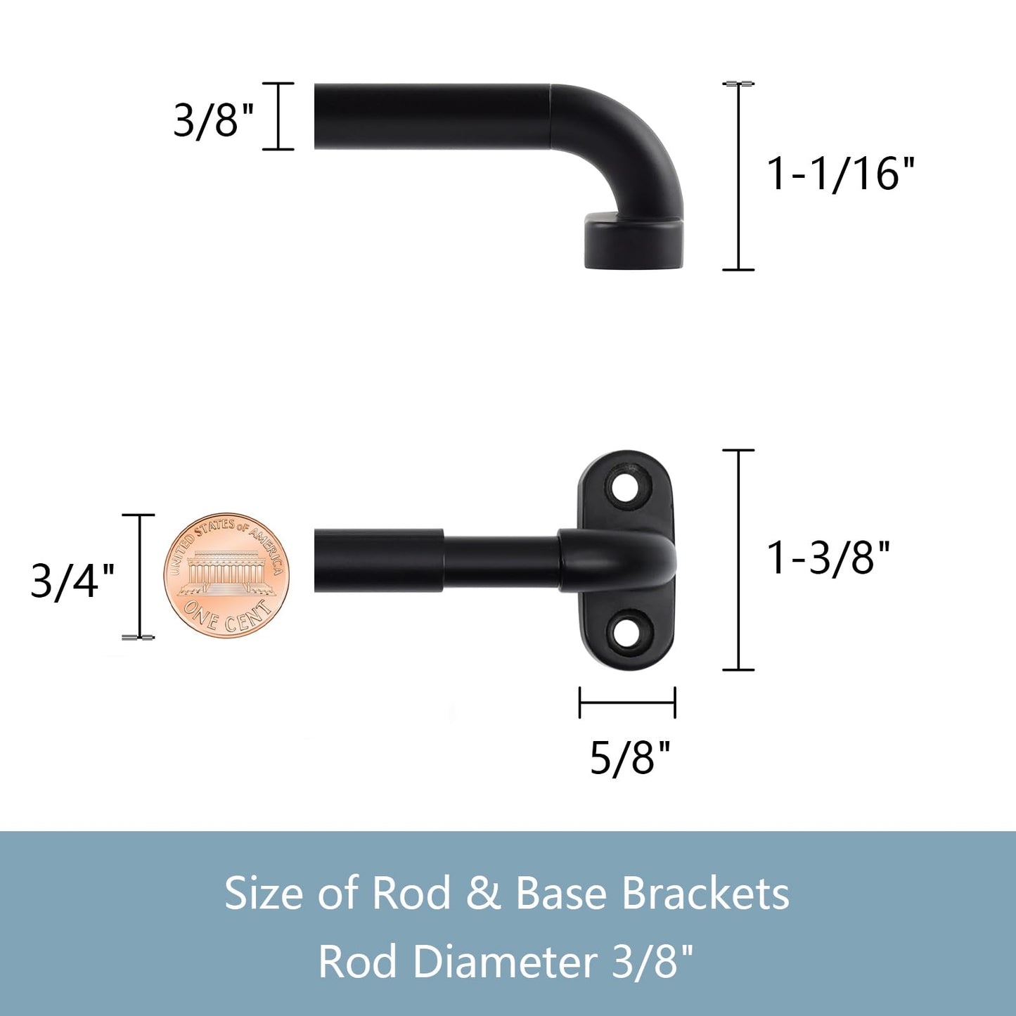 TYRON 2 Pack Screwed Sash Curtain Rod Adjustable 18-30 Inch, 3/8 In. Diameter, French Door Curtain Rods (Black)