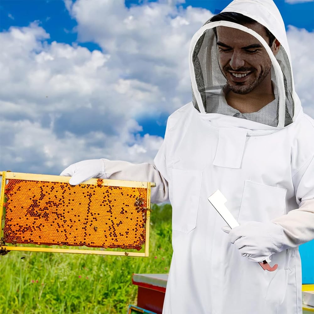 Beekeeping Suit Protective Equipment Bee Keeping Full Body Cloth with Veil Hood Total Protection Professional for Women Men, Beekeeper Costume and Beginner Sheepskin Gloves