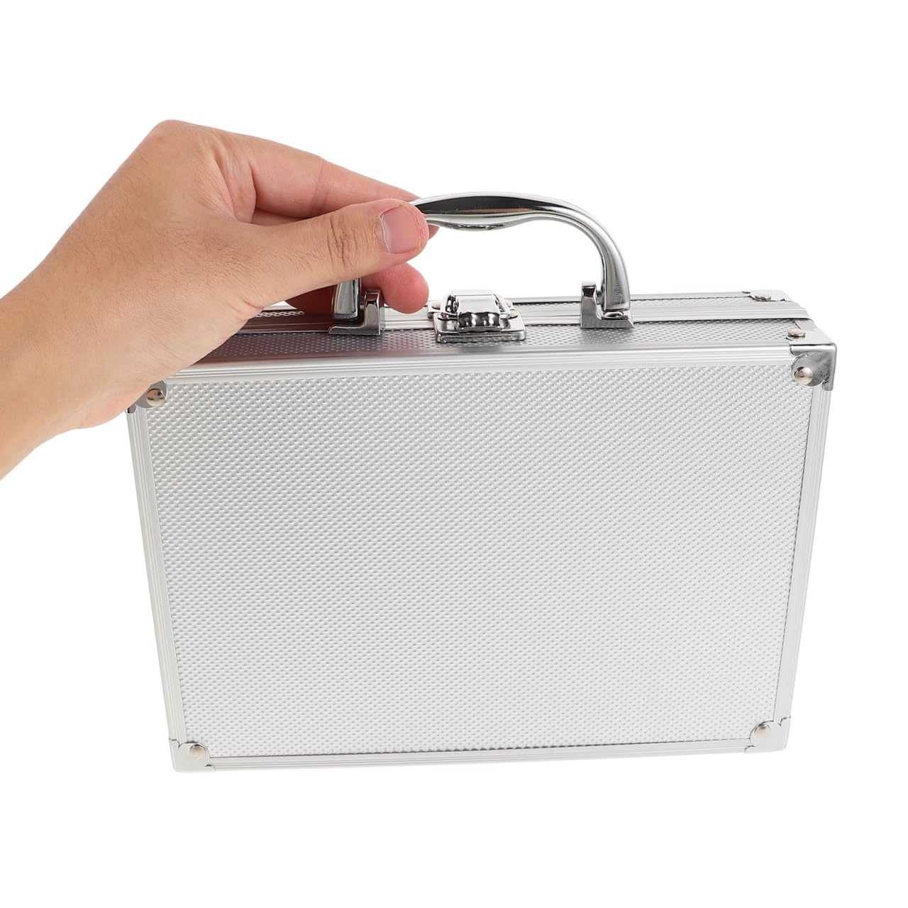 Silver Aluminum Tool Box with Lock - Portable Metal Storage Box - Lightweight Carrying Case Silver Aluminum Case with Foam for Crafts Car Tools
