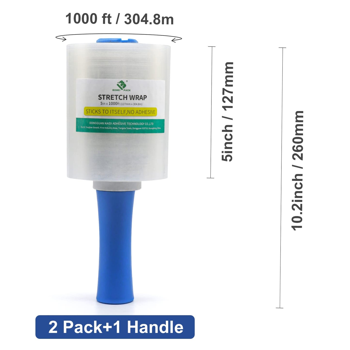 BOMEI PACK Stretch Wrap Packing Film, Plastic Wrap 5inch x 1000ft, 80 Gauge,2 Packs with 1 Plastic Handle