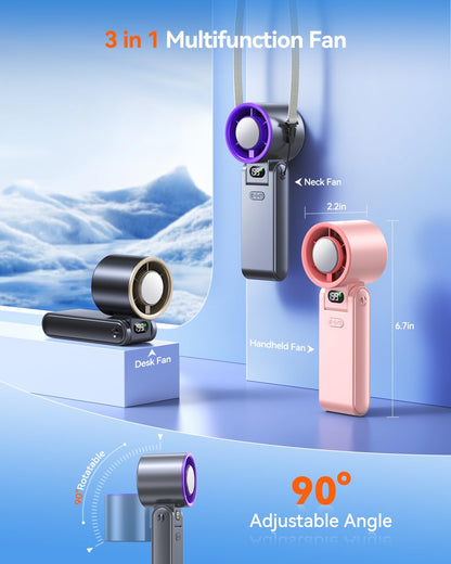 Portable Handheld Turbo Fan with Ice Cooler, 199 Speed Personal Fan,5500mAh Rechargeable,20H Cooling Time,20000 RPM Powerful Silent Motor, Summer Essential for Travel/Outdoor/Office, Grey Purple