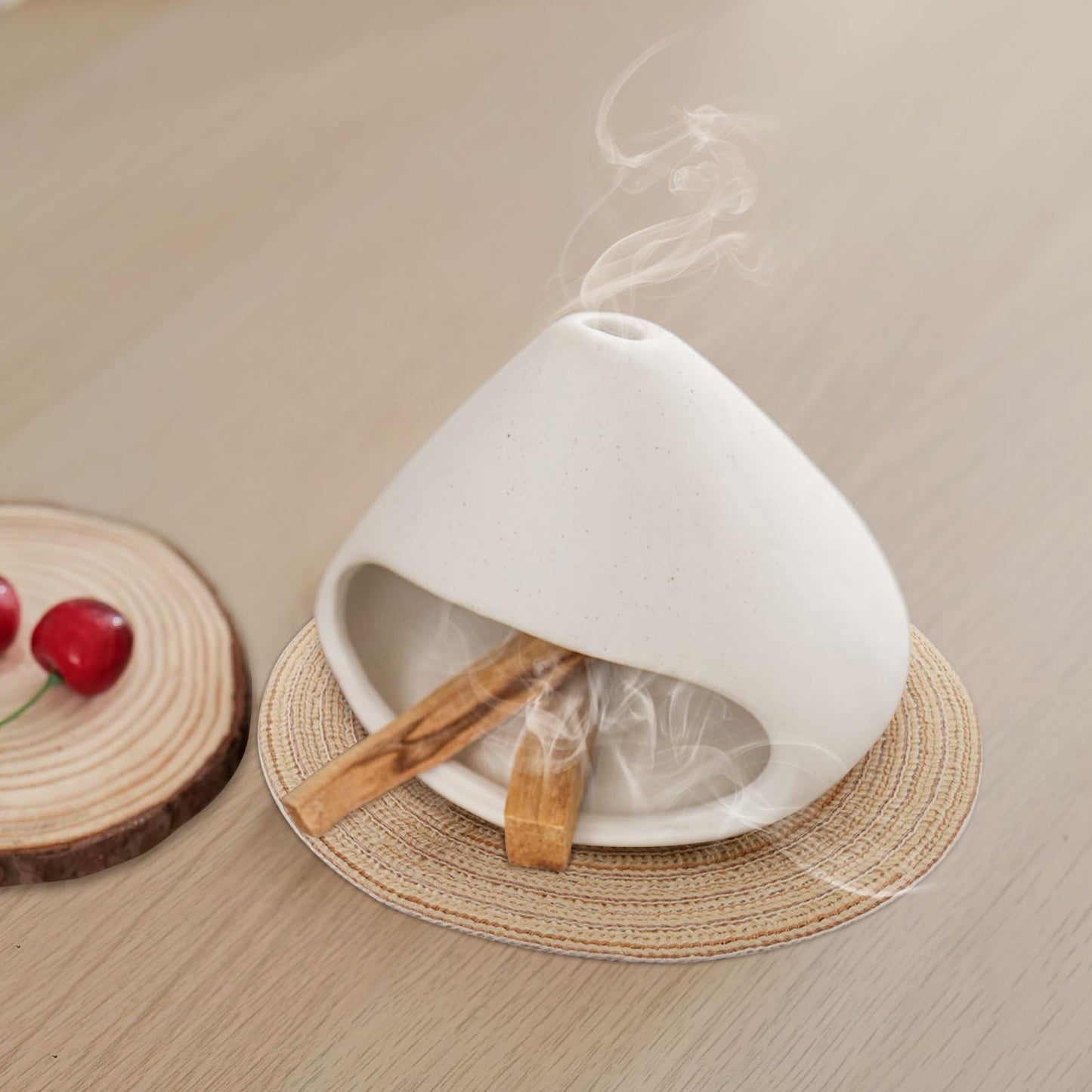 Yawlsow Palo Santo Holder Burner, Charcoal Bakhoor Incense Burner,Smudge Bowl,Sage Holder,Ash Catcher for Meditation Zen Decor (White+Mat)