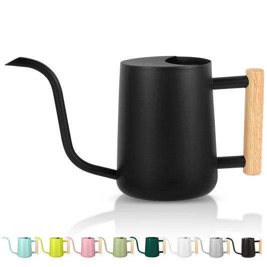Watering Can Indoor Plants, 35oz Small Watering Can Stainless Steel Metal Modern Decorative Watering Pot with Long Spout for Indoor House Plant Bonsai Garden Flowers - Black