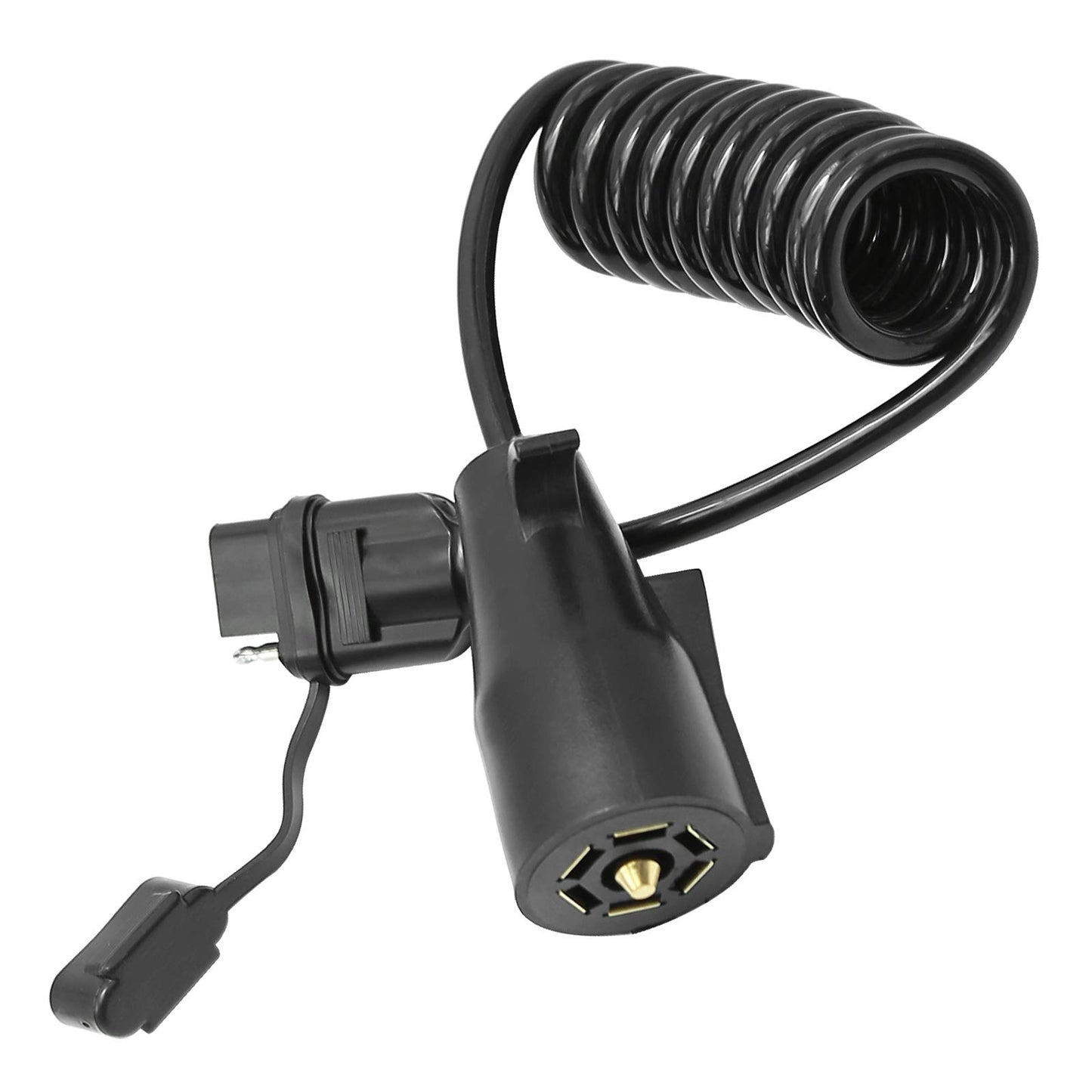 5ft 7 Way Round to 4 Way Pin Flat Trailer Connector Adapter Coiled Wiring Cable, Trailer Wiring Adapter Extension Harness, 7 Pin to 4 Pin Trailer Adapter for Truck RV Trailer