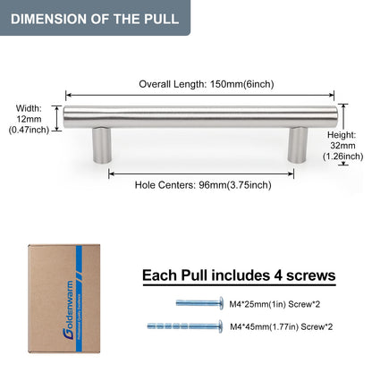 30 Pack - 3-3/4" Hole Center 96mm Cabinet Handle goldenwarm Kitchen Cabinet Handles Brushed Nickel Stainless Steel Kitchen Cupboard Cabinet Pulls Drawer pulls 6" (150mm) Length