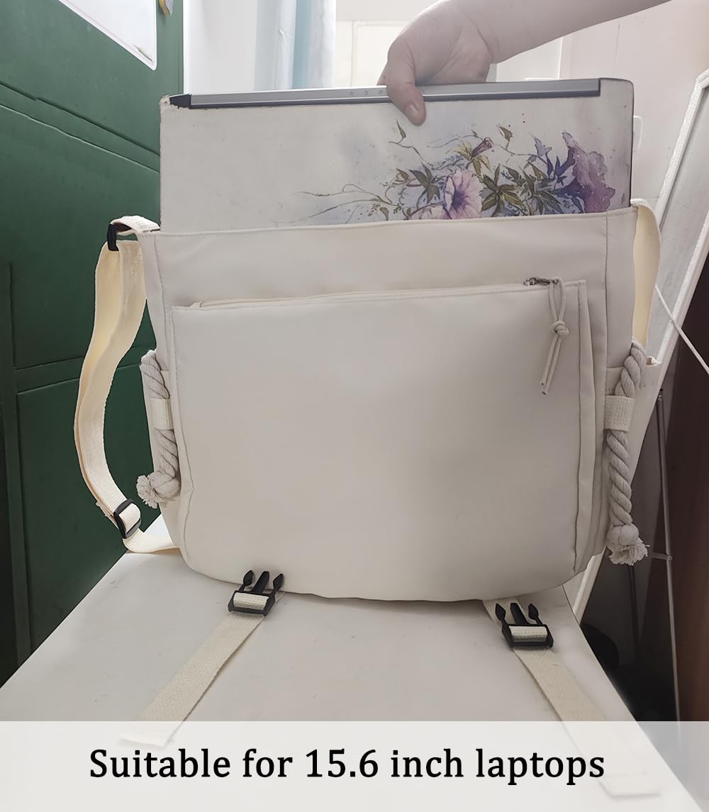 Cute Crossbody Bag, 15.6 Inch laptop messenger bag for women, Aesthetic Shoulder Bag with Cute Pins and Ornament Blue