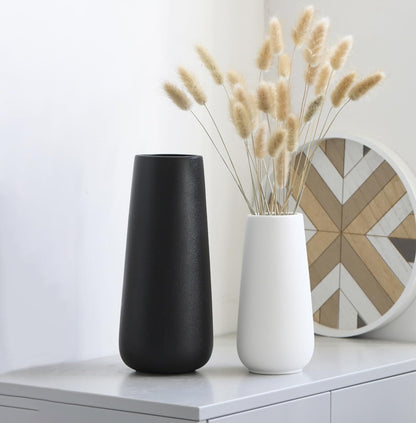 11 Inch Tall Matt Black Ceramic Vases for Flowers & Pampas Grass, Classic Rustic Style Decorative Vase for Home Decor Table Centerpieces