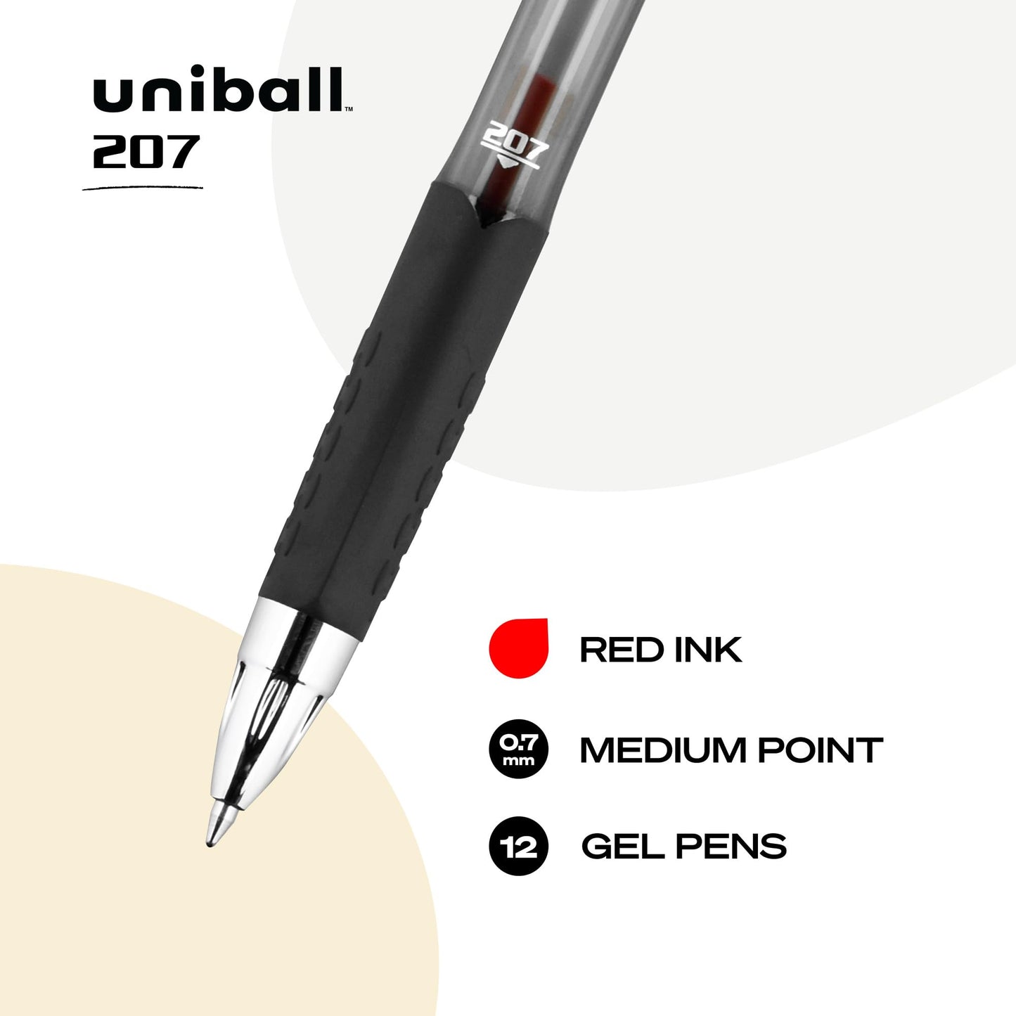 uni-ball 207 Rollerball Gel, Gel Retractable Roller Ball Pen Medium-0.7mm, 12 Pack, Red Ink (33952)