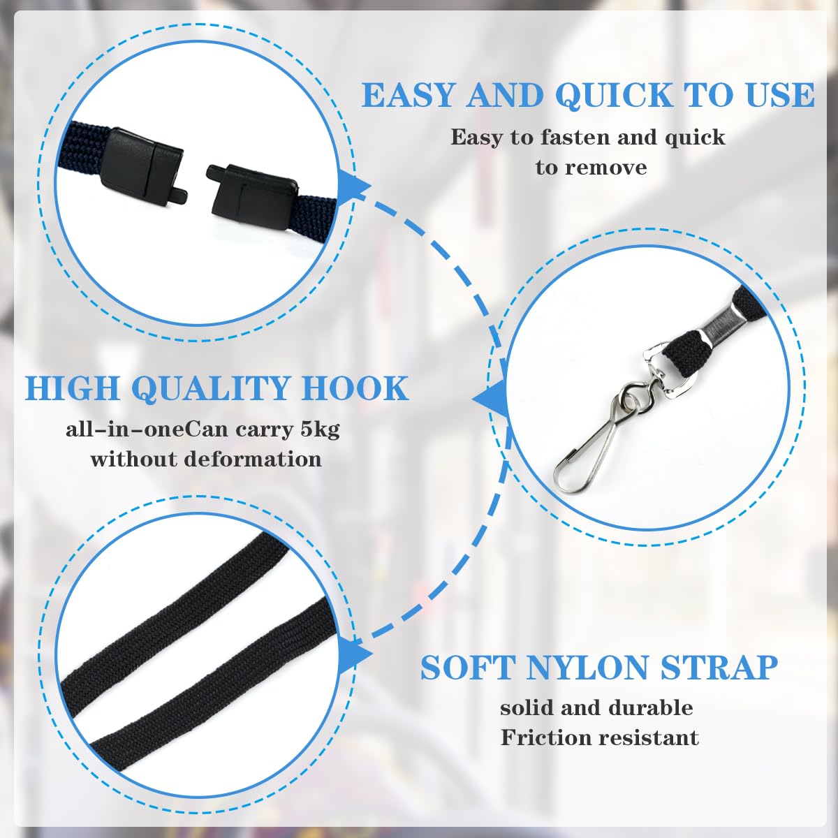 BUYGOO 50PCS Breakaway Lanyards for Id Badges, Breakaway Lanyards with J-Hook Bulk, Black Lanyards for Id Badges, Black Soft Woven Neck Lanyards, Break Away Lanyard, Safety Lanyard Breakaway